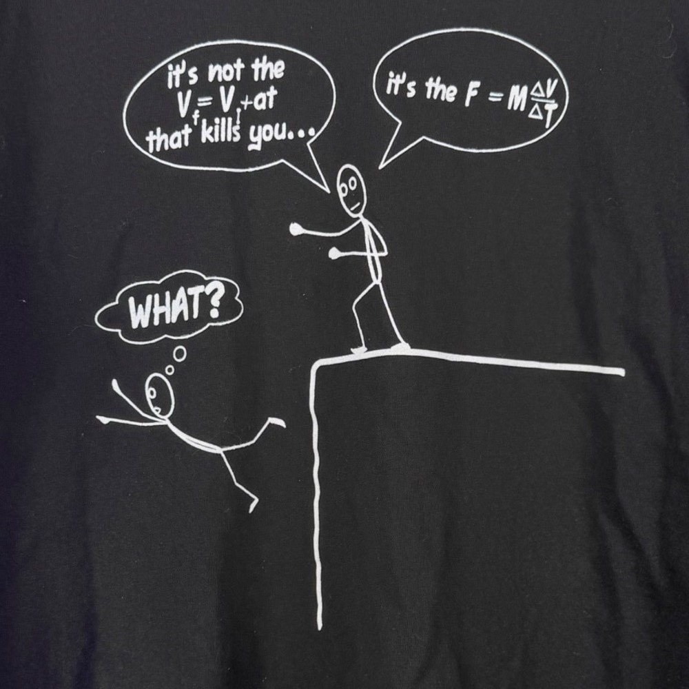 M&T Physics Graphic T-Shirt Mens XL Black Cotton Science Humor Short Sleeve Tee